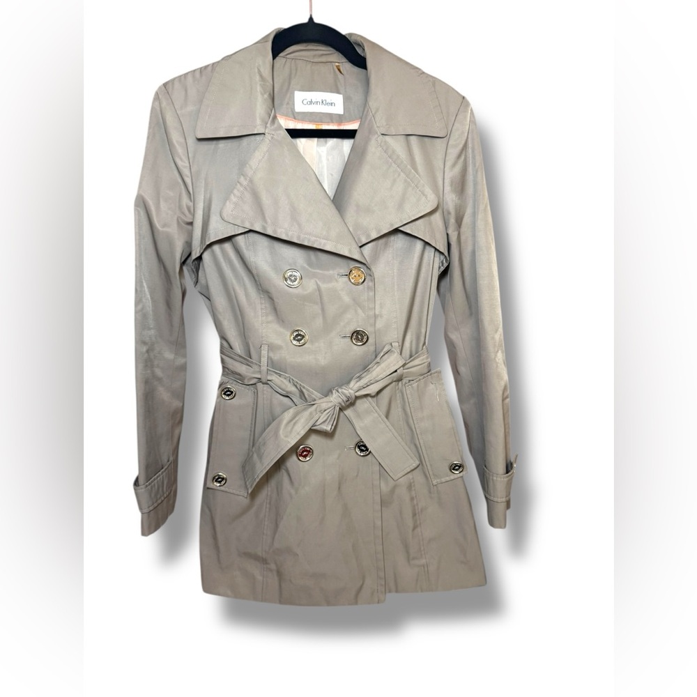 Calvin Klein Women's Light Tan Double-Breasted Trench Coat Sz Small GUC‎